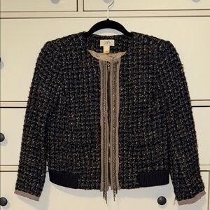 LOFT Women's Navy Cropped Tweed Jacket